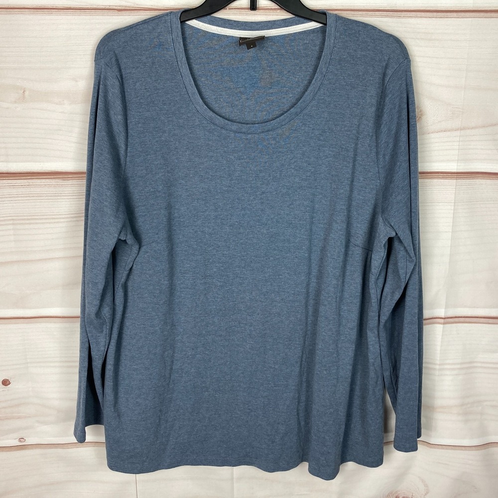 Ann Harvey Top Womens 4 US 26‎ 28 Blue Scoop Neck T-Shirt Long Sleeve Knit Solid